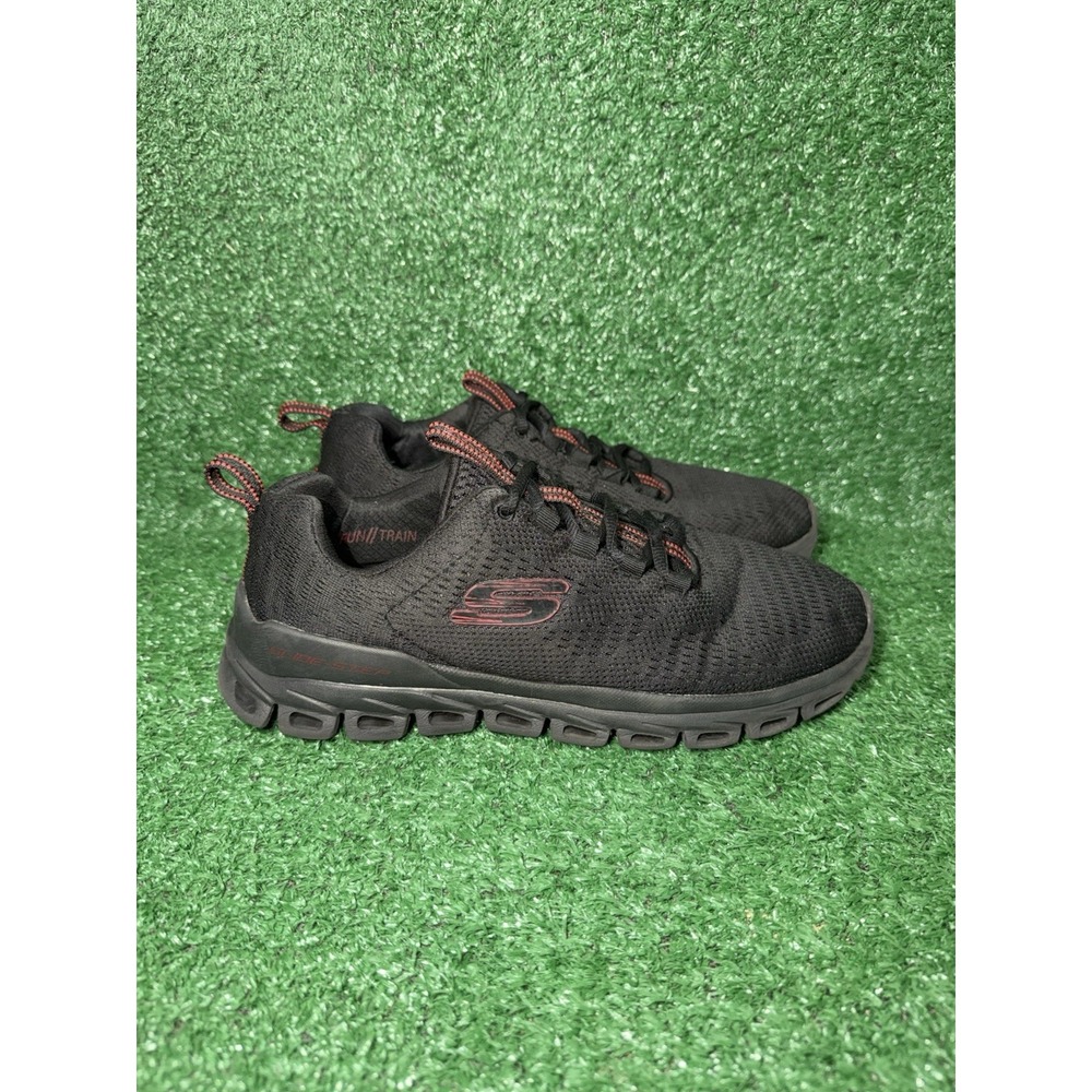 Skechers Men Size 8 Glide-Step Lace Up Black Red Running Shoes Athletic Sneakers